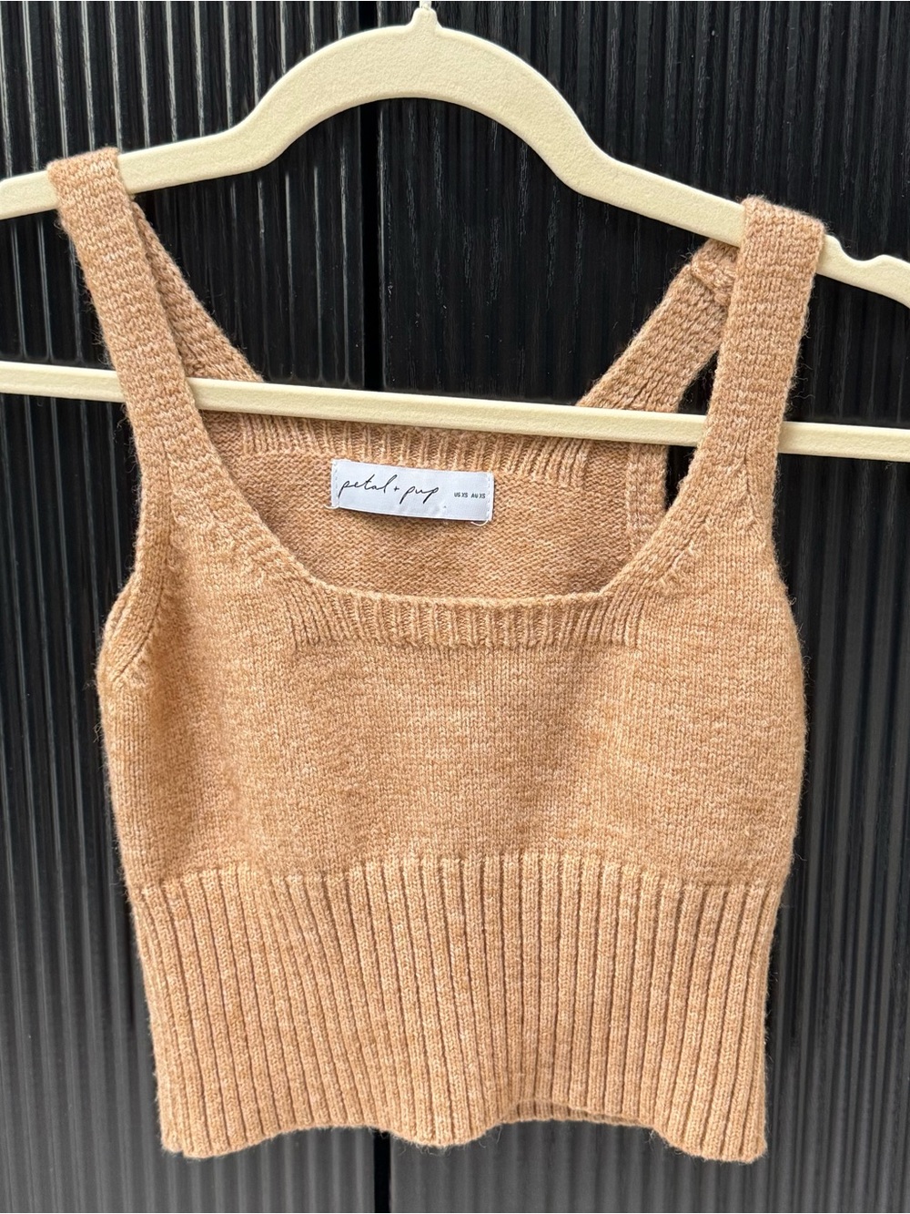Petal & Pup Camel Ribbed Knit Cropped Tank Sweater